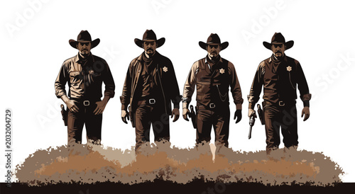 Fotografía Four Sheriffs in a Western Desert Landscape A Vector Illustration