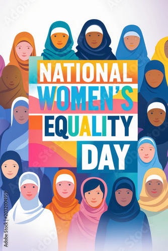 Banner poster postcard national women equality day, feminism freedom and female rights AI Generative