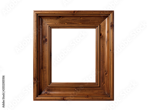 Wooden Picture Frame with Natural Grain Texture Isolated on Transparent Background