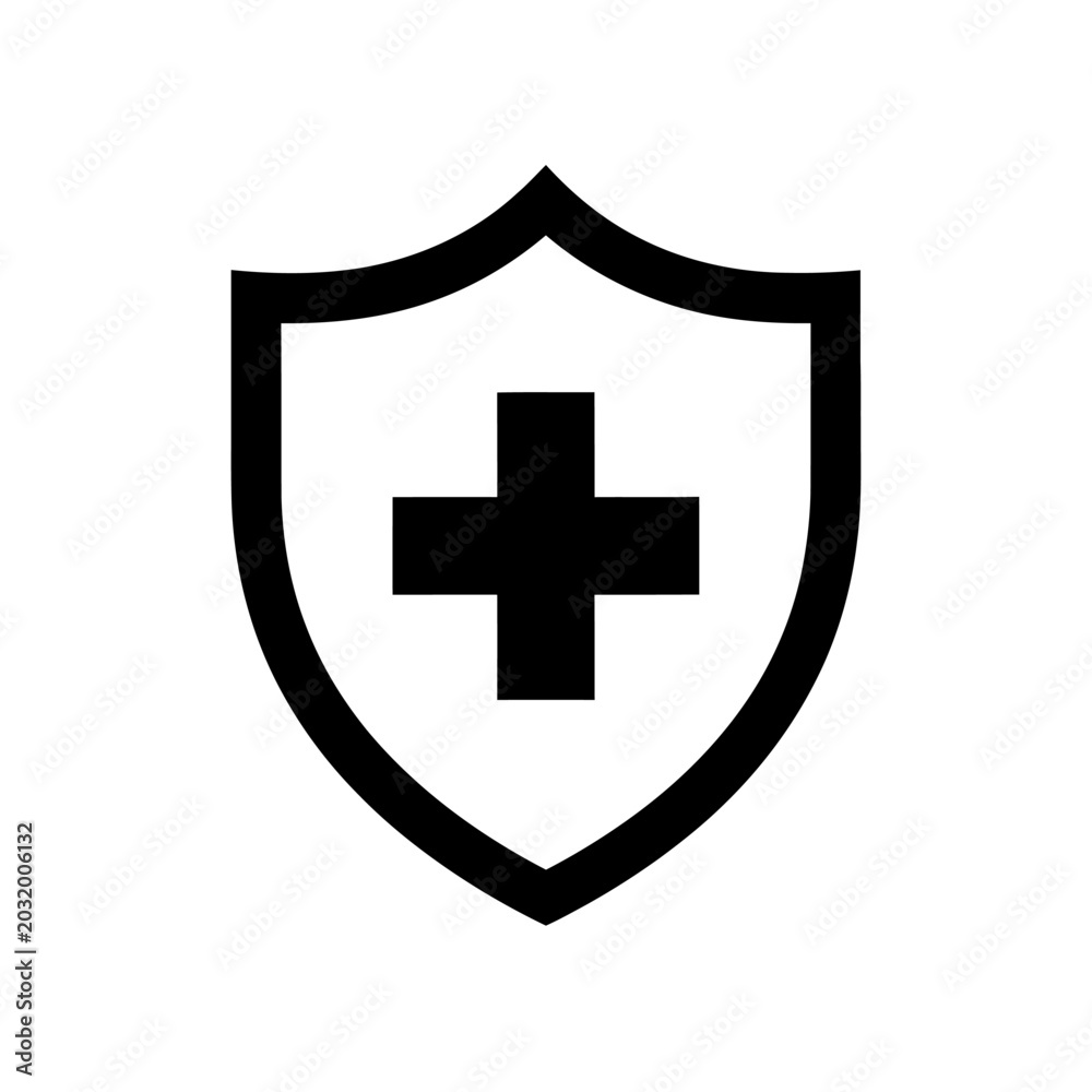 Fototapeta premium Medical Cross Shield Icon: Protection and Healthcare Symbol