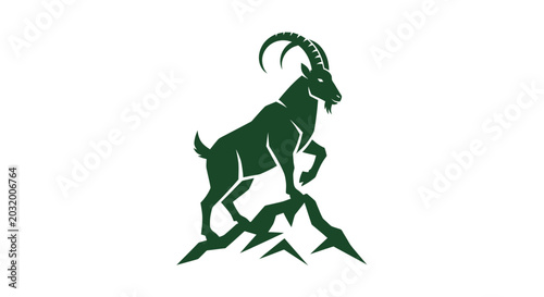 Fotografie Alpine Ibex Silhouette on Rocky Mountain Peak, Wildlife Icon