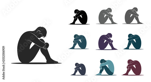 Foto Sad Man Silhouette, Depression and Loneliness Concept, Various Colors