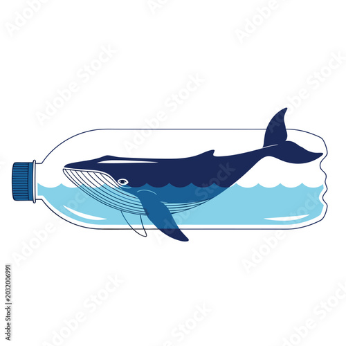 Foto A vector illustration of a whale trapped inside a plastic bottle with water