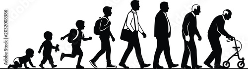 Photography Black silhouette illustration showing human life stages from infancy to old age