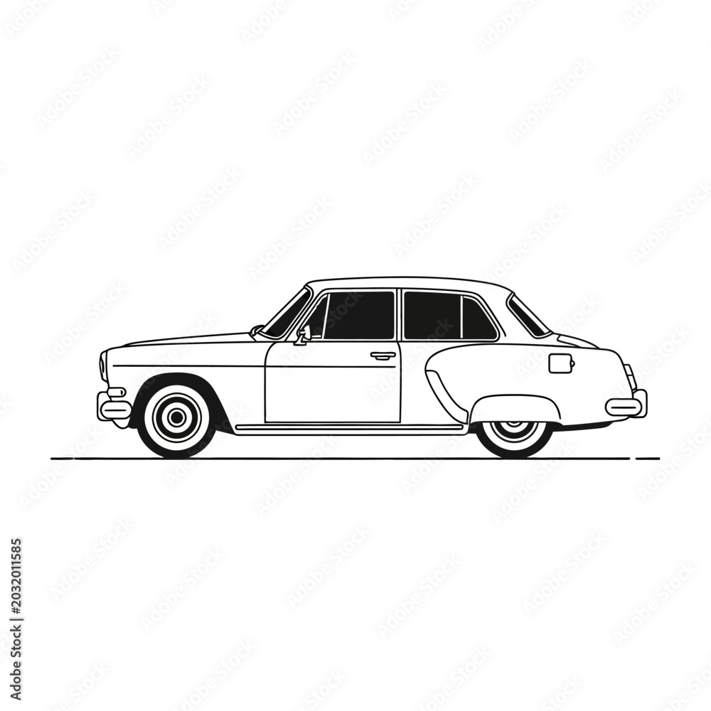 Obraz premium Classic Car Illustration - Vintage Sedan Design, Side View