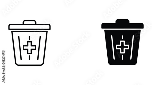 Foto Clinical waste bin icon set in outline and solid glyph style vector