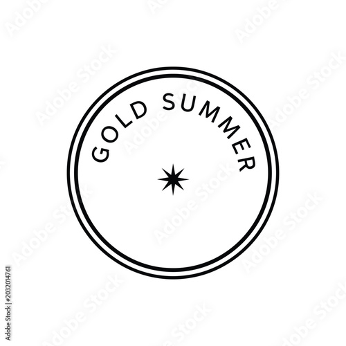 Gold Summer Minimalist Star Silhouette Circular Badge Line Art Vector Illustration.