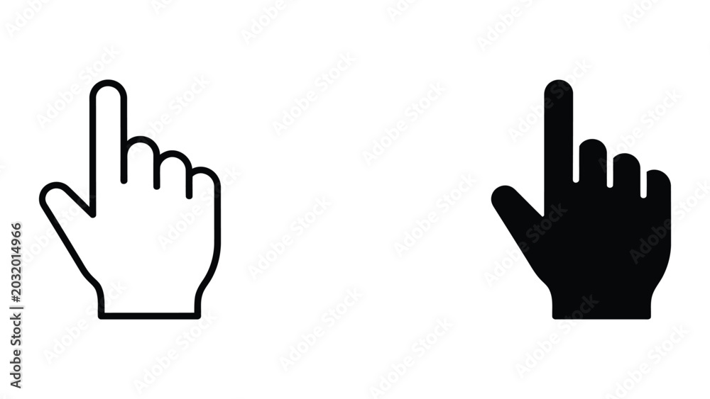 Fototapeta premium Hand cursor icon set in outline and solid glyph style vector