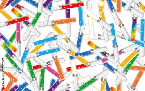 カラフルなペンライトのシームレスパターン素材 推し活・コンサート・ライブ向け背景 / Seamless pattern with colorful glow sticks pen lights, concert fan event background