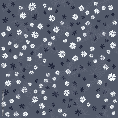 Schilderij op canvas Small Floral Seamless Pattern with Cute Daisy Flowers and Pansies