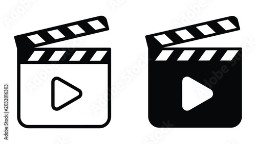 Bild auf Leinwand Clapperboard icon set in outline and solid glyph style vector