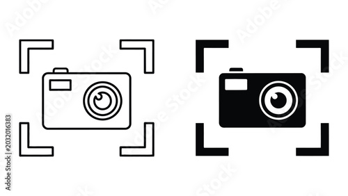Camera icon set in outline and solid glyph style vector