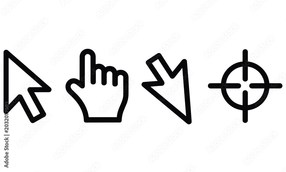 Fototapeta premium Set of black computer cursor icons designed for web navigation and user interface interaction in this simple digital graphic image
