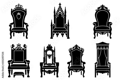 Collection of ornate throne silhouettes with decorative designs.