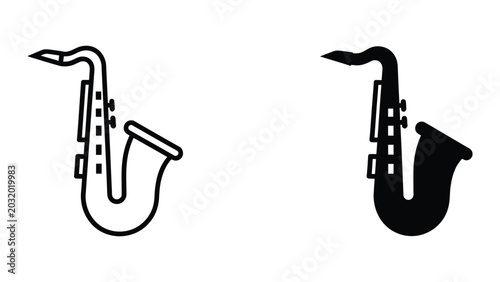 Saxophone icon set in outline and solid glyph style vector