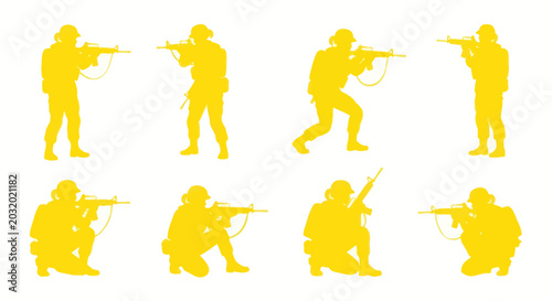 Foto Soldier Silhouettes: Action Poses with Rifles