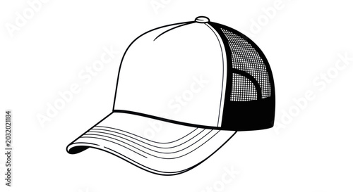 Foto Trucker Hat Vector Illustration - White Cap with Mesh Back