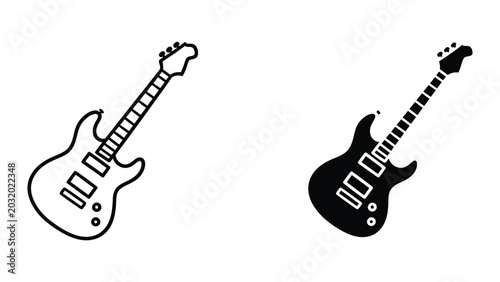 Electric guitar icon set in outline and solid glyph style vector