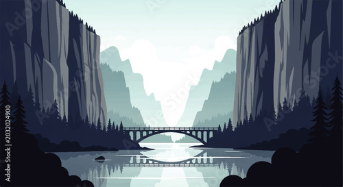Cuadro en lienzo Serene Vector Flat Design Illustration of a majestic stone bridge spanning a cal