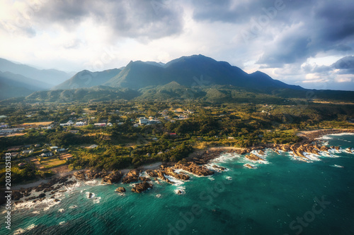 Bild auf Leinwand Aerial view of eastern Yakushima Island, Kagoshima Prefecture, Japan; a World He