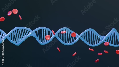 Abstract DNA Strand with Floating Red Blood Cells Animation in Futuristic Medical Background