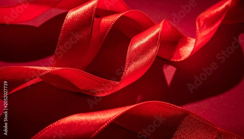 Twisting red satin ribbons