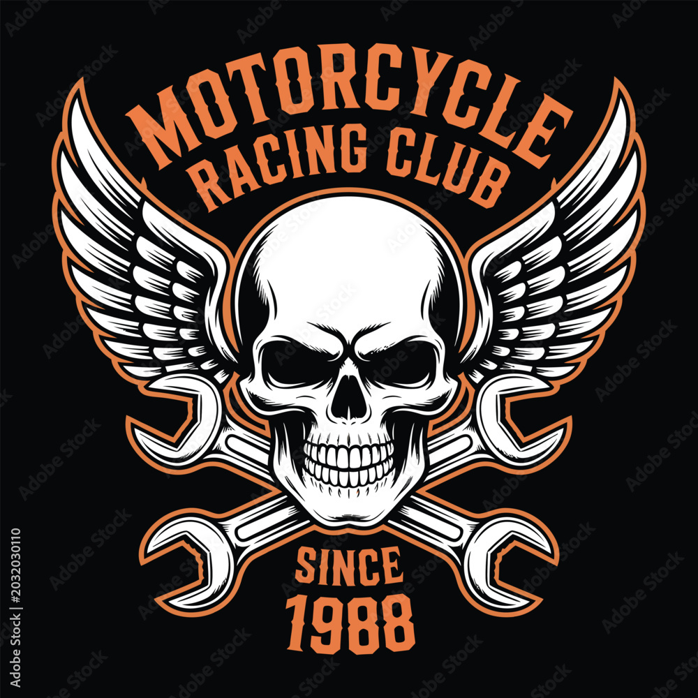 Fototapeta premium Iron Legends MC Classic Rider Skull Engine Wings T-Shirt