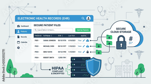 Digital health records system with secure cloud storage and HIPAA compliance for patient data management