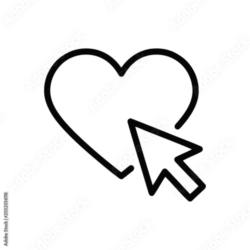 Heart icon with mouse cursor pointer, love click symbol, vector illustration
