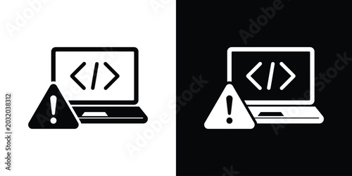 Obraz na płótnie Laptop screen showing code brackets with a prominent warning triangle icon