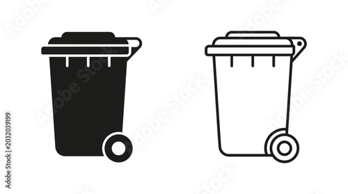 Trash Can Silhouette Black And White Line Art Illustration