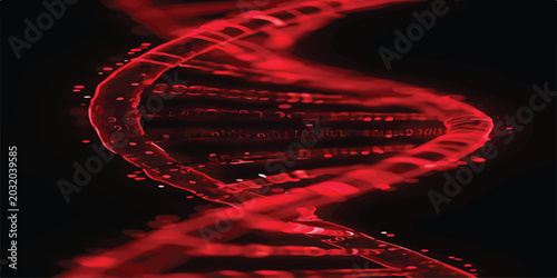 Bild auf Leinwand Abstract red DNA helix structure on black background with double helix nucleic a