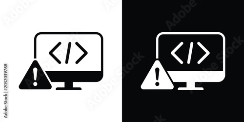 Obraz na płótnie Laptop screen showing code brackets with a prominent warning triangle icon