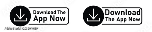 Black and white download the app now button with arrow icon for mobile application user interface design