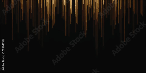 Foto Golden light trails descending against a deep black background with abstract bac