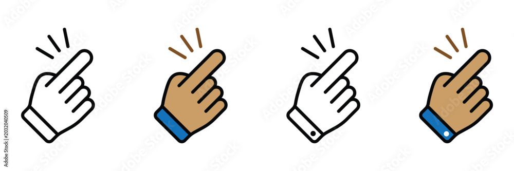 Fototapeta premium Collection of creative hand gesture icons featuring snapping finger or pointing motion design
