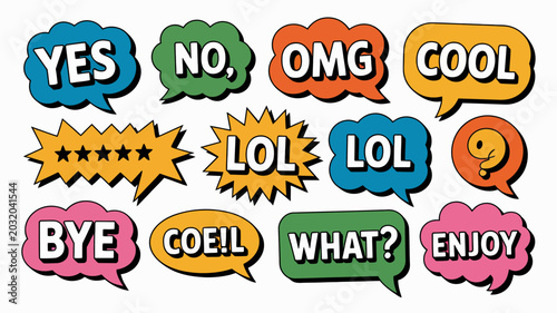 Tableau sur toile Speech bubble collection vector illustration with colorful text on white backgro