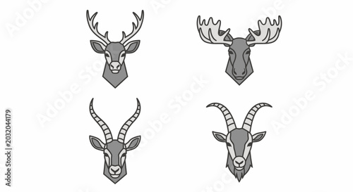 Billede på lærred Four Different Antelope Deer Heads Illustration.