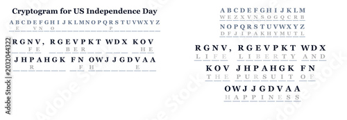 Cryptogram puzzle for US Independence Day with letters and symbols  