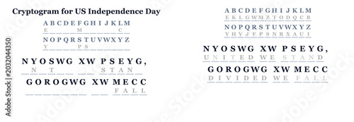 Bild auf Leinwand Cryptogram for US Independence Day featuring encoded text and alphabet