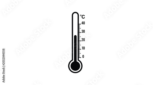 Thermometer Silhouette On White Background Measuring Temperature In Celsius