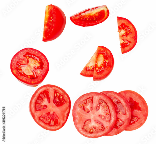Tomato slices isolated on a white background, contour