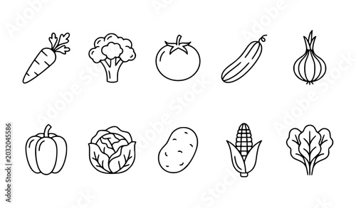 Vegetable icon set fresh food vector illustration isolated on white