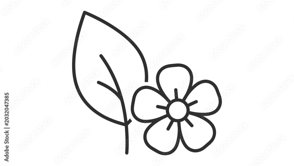 Fototapeta premium Simple line drawing of a flower and a leaf with line art