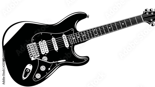 Fotografie Black and White Electric Guitar Illustration