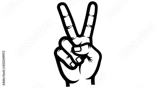 Foto Black and White Victory Sign Hand Gesture Icon