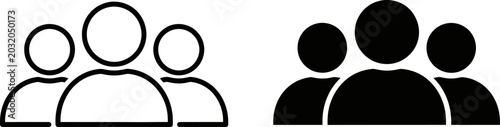 Group of people icons in line art and silhouette against white background symbolizing community and teamwork