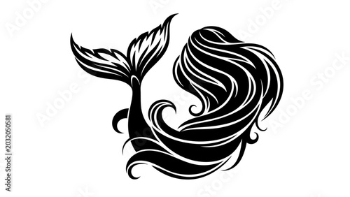 Tablou pe pânză Minimalist Mermaid Tail Silhouette Vector Illustration