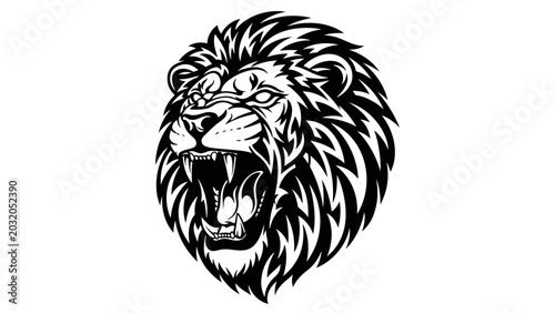 Photography Roaring Lion Head Mascot Logo Black and White Vector Illustration