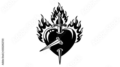 Photography Sacred Heart Symbol with Flaming Dagger and Nails Illustration